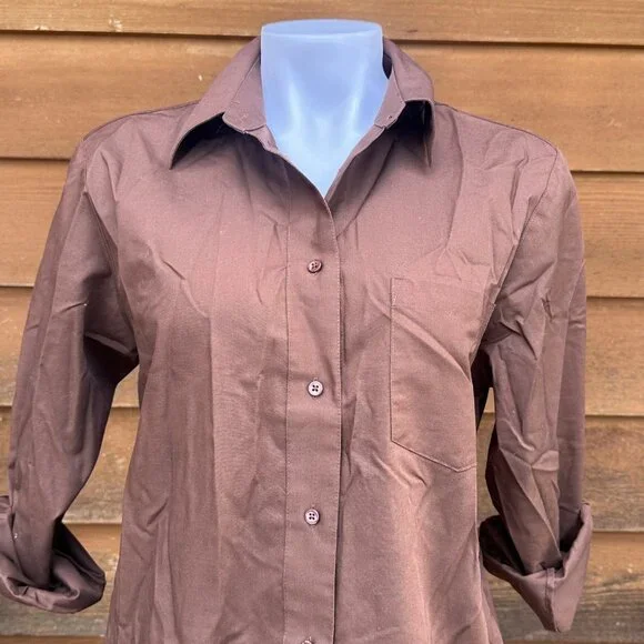 Foxcroft Milk Chocolate Wrinkle Free RN21664 Button Down Shirt Size 12P - Picture 4 of 8
